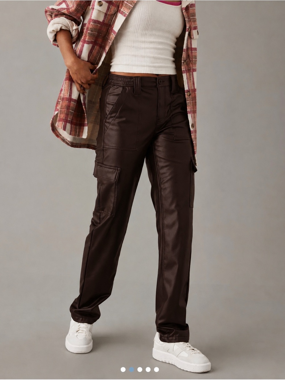 American Eagle Outfitters stretch high waisted vegan leather straight cargo pant
